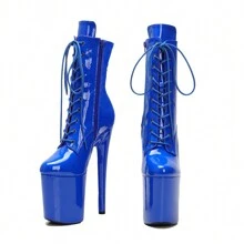 1 đôi 8inch/20cm Xanh Gương chất liệu da PU Gợi cảm Giày cao gót Giày ống Ankle Với Đối với Của phụ nữ trình diễn Và Múa cột - Màu xanh lam - Xem 2