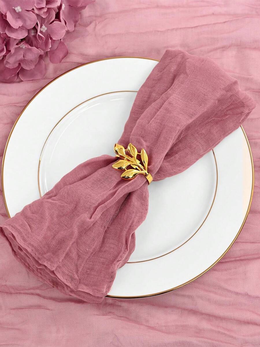 6pcs Cheese Cloth Napkins, Dinner Party Wedding Decor, Crinkled Table Linens With Sage Green For Rustic Decoration, Suitable For Wedding Reception Party - Hot Pink - View 1