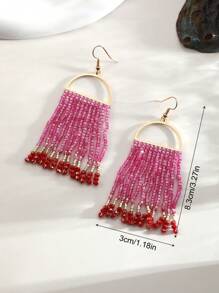 1對歐美風格清新優雅的半圓金屬設計粉色玻璃珠吊墜耳環,適合女性日常佩戴 - 彩色 - 查看 4