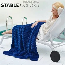 絨面針織毛毯（多尺寸、深藍色）， 輕盈300 Gsm沙發條紋毯，溫暖柔軟床上用品，舒適超細纖維沙發條紋毯，適用於四季，1件 - 藏蓝色 - 查看 4