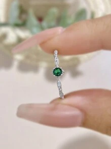 ESBERRY 1 chiếc nhẫn vĩnh cửu bằng bạc sterling 925 màu xanh lá cây, món quà trang sức tinh tế dành cho phụ nữ. - Bạc - Xem 5