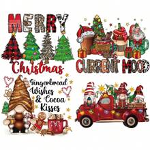 1 套 4 件小型聖誕假期卡通貼紙,適用於服裝、裝飾品、連帽衫和運動衫熱轉印、聖誕老人、聖誕樹 - 4 small pcs mix - 查看 1