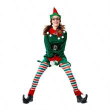 女式精靈服裝聖誕精靈綠色精靈聖誕老人助手cosplay服裝 - 綠色 - 查看 6