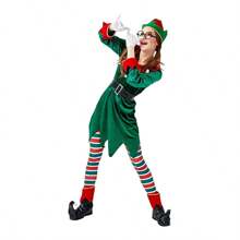 女式精靈服裝聖誕精靈綠色精靈聖誕老人助手cosplay服裝 - 綠色 - 查看 4