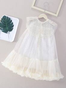 女大童亮片拼接拼接網紗娃娃裙 - 杏色 - 查看 2