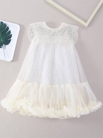 女大童亮片拼接拼接網紗娃娃裙