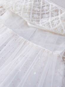 女大童亮片拼接拼接網紗娃娃裙 - 杏色 - 查看 4