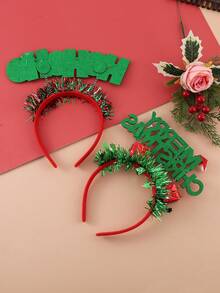 两件套圣诞主题发箍，一件带有圣诞树图案，一件带有圣诞老人腿图案，趣味十足，适合节日派对、化妆舞会等场合，女士发箍发带，发饰 - 紅色 - 查看 4