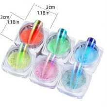 雾霾蓝新款 6 色美人鱼镀铬指甲粉，用于全息镜面效果，0.2g 带清洁刷 - 霧霾藍 - 查看 4