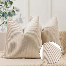 1pc Pillow Covers  Plush Striped Pattern - Soft Throw Pillows For Home Decor, Luxury Decorative Pillow Covers For Sofa, Bed - Beige - View 1