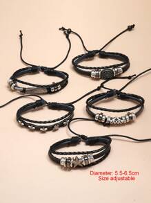 Moda y popular 5 piezas hombres Pulsera con decoración de estrellas PU para regalo de joyería y para un aspecto elegante - Negro - Ver 7