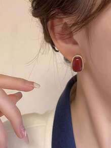 1 件法式復古幾何方形耳環,時尚精緻的耳環