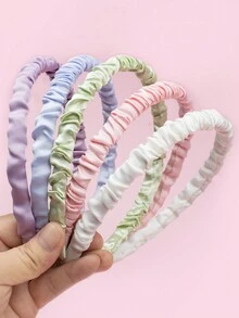 5入組女孩春/夏新風格鄉村風格花紋布製褶皺發帶,可愛布質頭帶 - 彩色 - 查看 3