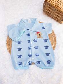 Kit 3 Macacão Infantil Ursinho Príncipe Bebê  0-3 meses com boina moda verão