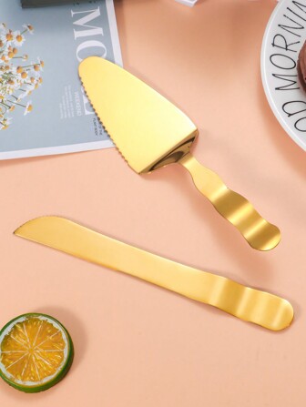 2 件套不锈钢波浪蛋糕铲和蛋糕刀，非常适合生日派对、聚会、厨房和餐厅的蛋糕和甜点圣诞礼物