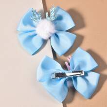 2pcs Girl's Blue Ribbon, Antler, Pom Pom, And Bow Knot Hair Clip For Girls Christmas And New Year Holiday Decoration