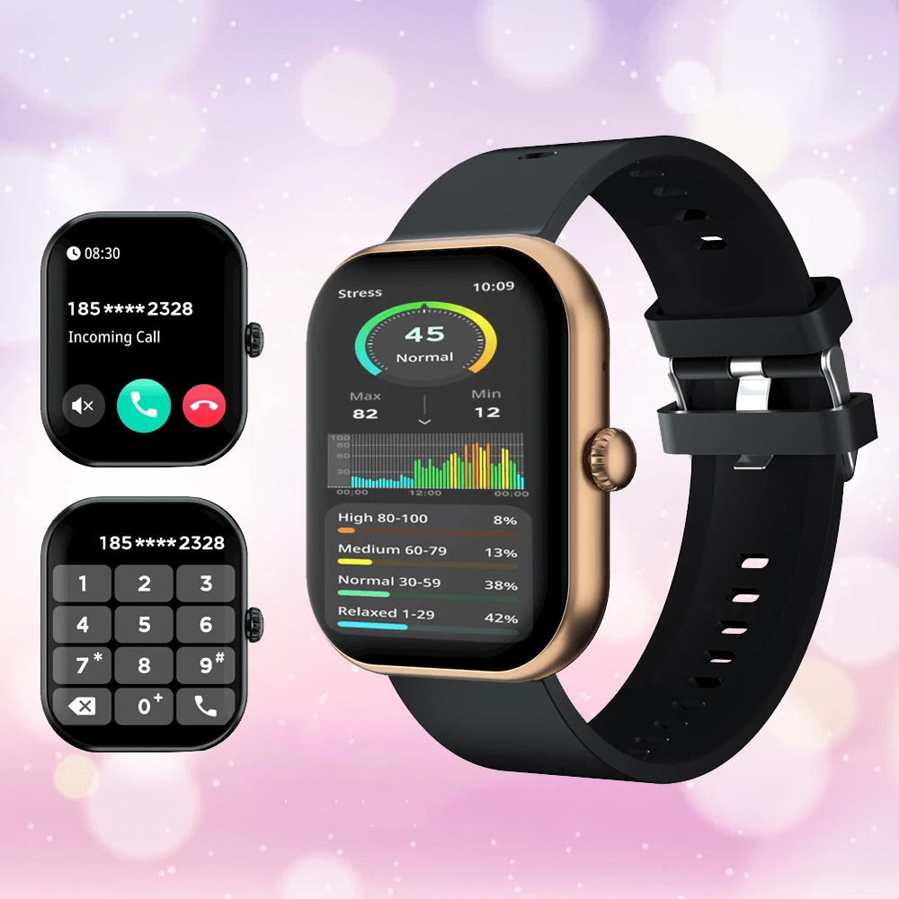KESHUYOU 2.01英寸高清觸摸屏智能手錶男女適用,320毫安時大容量電池,ip67防水,內置4個迷你遊戲,可撥打電話,自訂壁紙,計算卡路里,計步器,睡眠監測,喚醒鬧鐘,秒表,計算機,天氣預報,久坐提醒,支援接聽電話,支援ai語音助手,金色金屬外殼加黑色矽膠錶帶,適用於android和ios系統