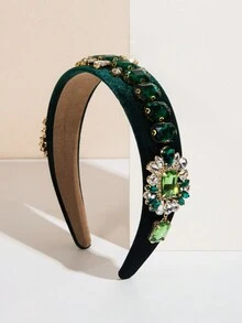 1入復古風格綠寶石裝飾寬發帶頭箍,適用於宴會 - 綠色 - 查看 2