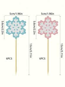 12pcs Christmas Theme Dual Layers Snowflake Pattern Cake Toppers In Blue And Pink, Ideal For Winter Gender Reveal Party And Cake Decoration - Multicolor - View 2