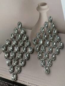 1 đôi bông tai dài hình giọt nước đính đá pha lê phong cách Châu Âu & Mỹ màu bạc, cá nhân hóa & sang trọng & thiết kế độc đáo - Bạc - Xem 6
