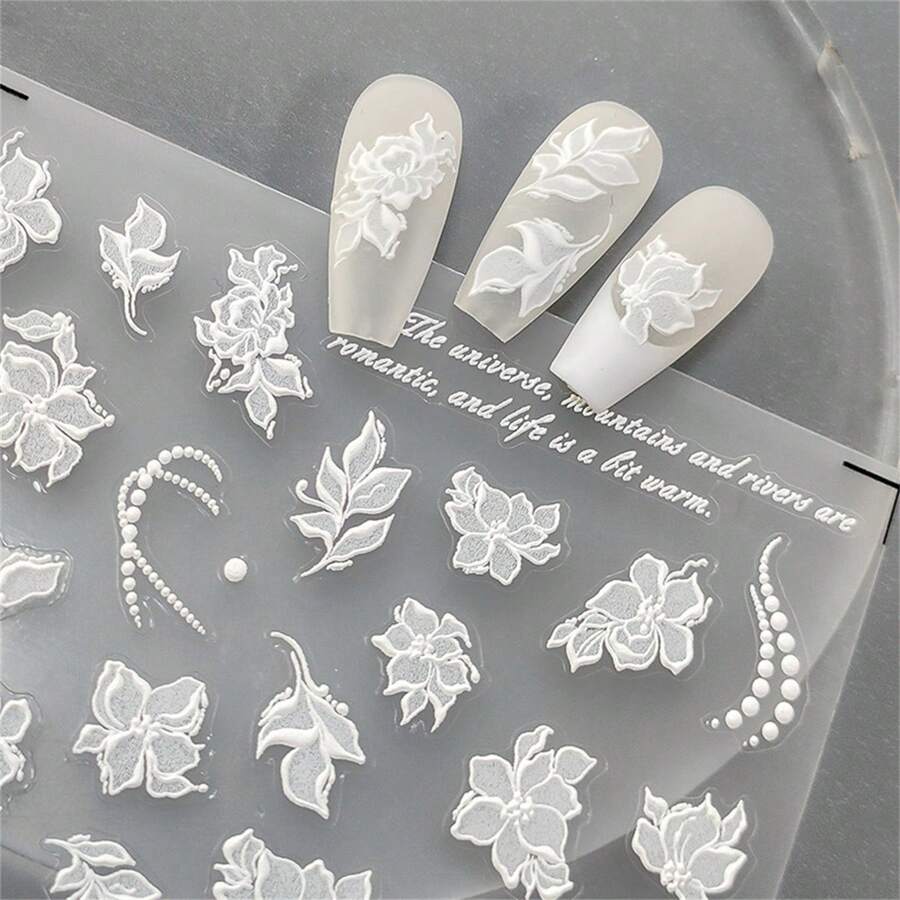 1 件 5D 浮雕指甲贴纸花朵指甲贴花夏季美甲贴纸 DIY 设计装饰配件饰品