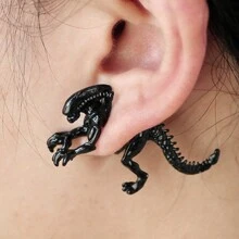 1pair Black Gothic Style Vintage Cartoon Animal Dinosaur Clip On Earrings, Suitable For Men And Women - Black - View 1