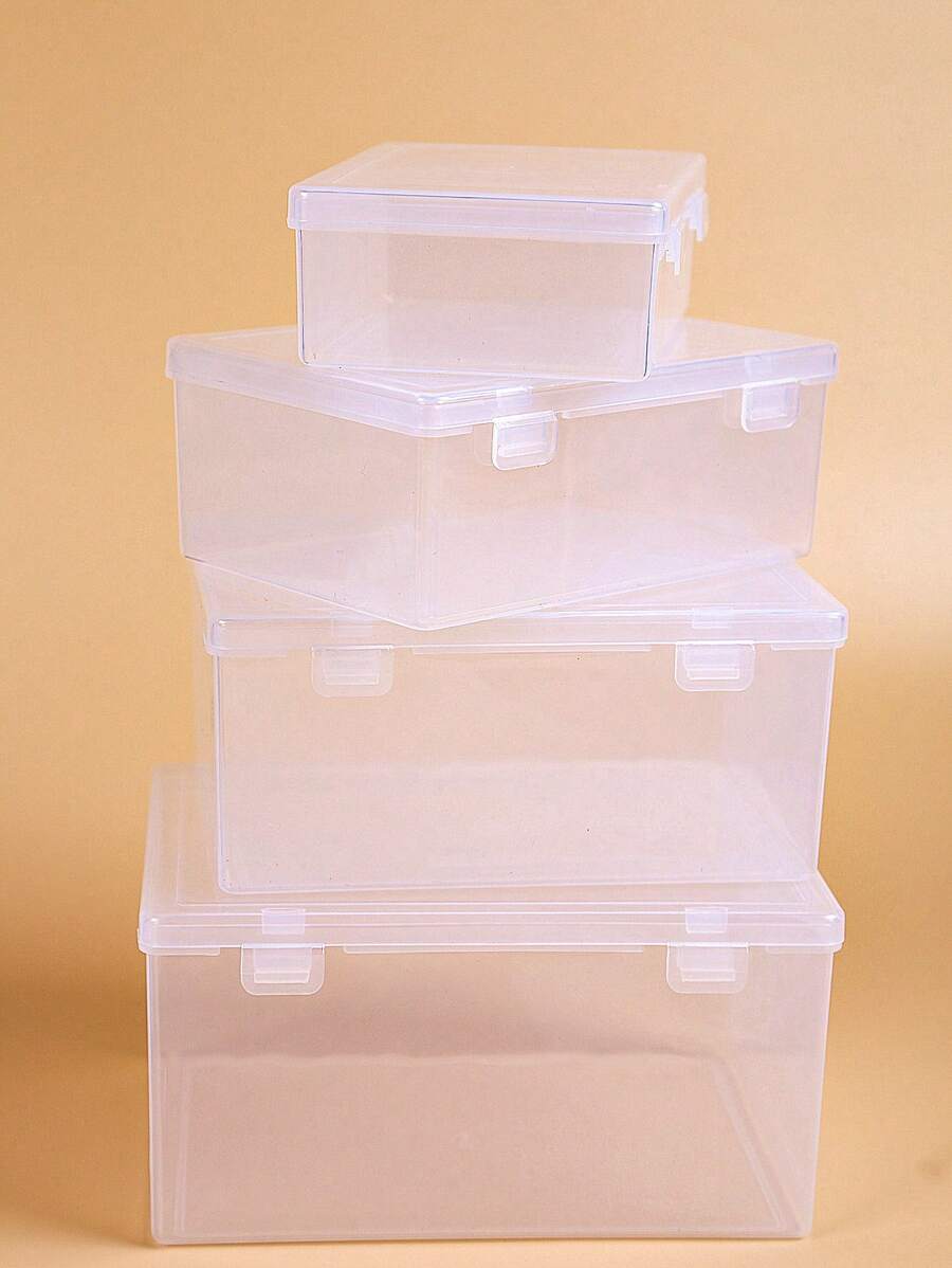 Bộ 4 hộp đựng đa năng trong suốt cỡ lớn-vừa-nhỏ dùng để đựng phụ kiện tóc, trang sức, mỹ phẩm, có nắp chống bụi và ẩm. Quà tặng cho phụ nữ và bé gái, hộp đựng trang sức, túi đựng, hộp đựng cọ trang điểm, giá đựng cọ, hộp đựng nước hoa, túi xách, quà tặng cho phụ nữ, quà Giáng sinh, ý tưởng quà tặng cho phụ nữ, trang trí phòng. - trắng - Xem 1