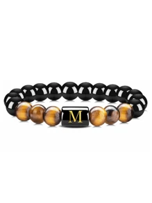 Pulsera Elástica De Piedra De Ojo De Tigre Natural Y Obsidiana Negra, Con Detalle De 26 Letras En Inglés, Joyería De Moda Para Hombres Y Mujeres, 1 Ud.