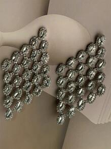 1 đôi bông tai dài hình giọt nước đính đá pha lê phong cách Châu Âu & Mỹ màu bạc, cá nhân hóa & sang trọng & thiết kế độc đáo - Bạc - Xem 8