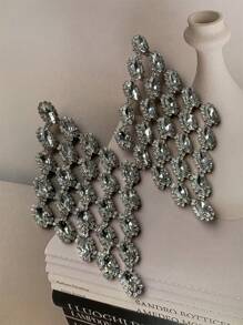 1 đôi bông tai dài hình giọt nước đính đá pha lê phong cách Châu Âu & Mỹ màu bạc, cá nhân hóa & sang trọng & thiết kế độc đáo - Bạc - Xem 7