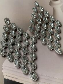 1 đôi bông tai dài hình giọt nước đính đá pha lê phong cách Châu Âu & Mỹ màu bạc, cá nhân hóa & sang trọng & thiết kế độc đáo - Bạc - Xem 9