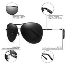 1副cy-0971-h1黑色/黑色復古男士金屬合金框飛行員時尚眼鏡黑色遮光板,適用於各季戶外,不帶保護盒