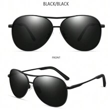 1副cy-0971-h1黑色/黑色復古男士金屬合金框飛行員時尚眼鏡黑色遮光板,適用於各季戶外,不帶保護盒