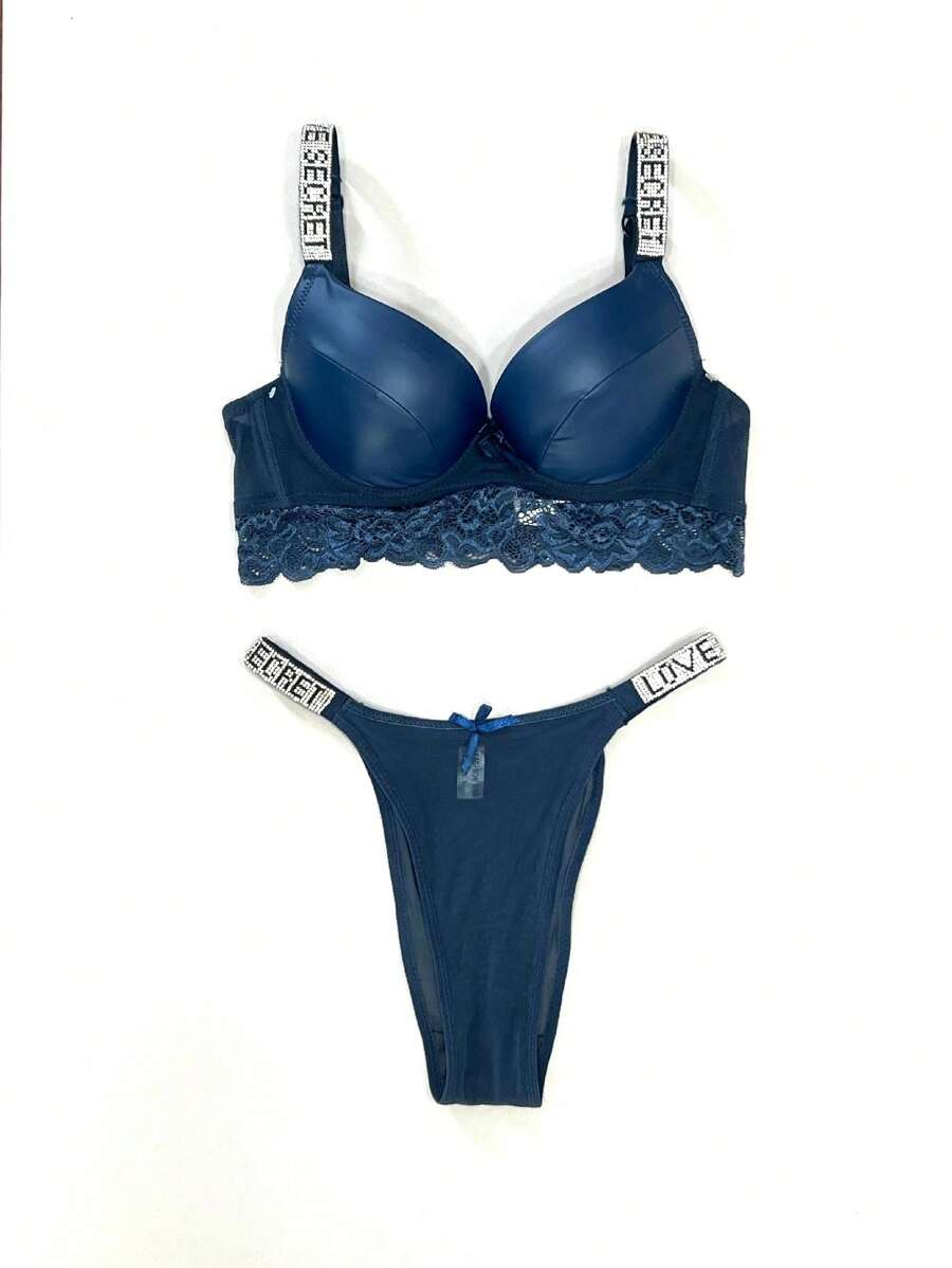 Conjunto COPA B (2 Piezas) SCRET LOVE y encajes - Azul Marino - Ver 1