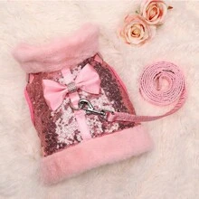 1入組粉色麂皮貓用胸背兩用帶和牽繩,狗用牽繩和胸帶套裝 - 粉色 - 查看 1