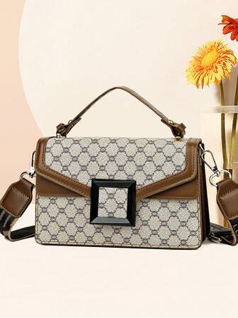 Plaid Retro Small Square Bag, Fashion Elegant Double Layer Handbag, PU Leather Tote Shoulder Bag, Versatile For Women Daily Use