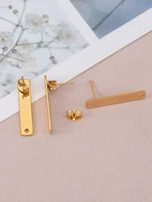 10pcs Stainless Steel Rectangular Earrings Studs & Hoop Diy Jewelry Accessories - Yellow Gold - View 5
