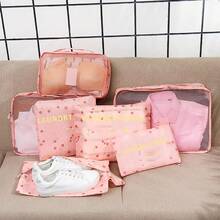 6 件便携式旅行收纳套装 - 轻松整理衣服、鞋子和内衣 - 非常适合行李箱和手提箱包装印花鞋袋、洗漱包和洗衣袋便携式旅行收纳袋过夜衣物收纳和周末外出收纳袋学校用品学校用品大学宿舍装饰卧室装饰卧室装饰宿舍必需品教师用品