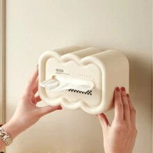1pc Cloud Shaped Tissue Box Holder Wall Mountable Paper Towel Dispenser Cream Color For Home Kitchen And Bathroom - White base - View 2