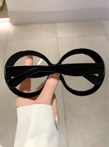 1 chiếc kính tròn không cần đơn thuốc thời trang mới cho nữ, thiết kế trang trí kính mắt không cần đơn thuốc kính trong suốt phụ kiện kính phụ kiện cho phụ nữ - màu đen - Xem 2