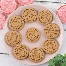 8入組塑料3d聖誕主題卡通壓模餅乾模具,餅乾印章厨房烘焙糕點烘焙器具 - 粉色 - 查看 8