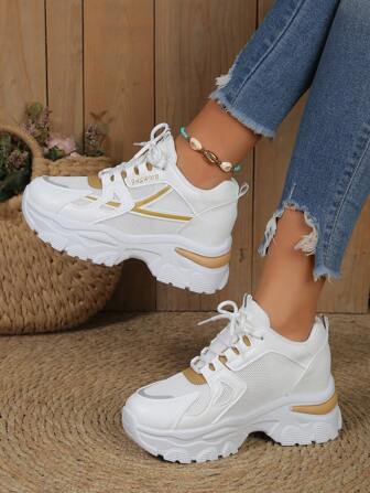 Kvinnors Sneakers med Tjock Sula För Vår höst Med Inre Förhöjning Och Tjock Vattentät Sula