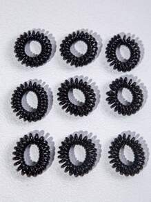 9条简约无痕黑色螺旋发圈，适合女性日常佩戴，可扎马尾辫，也可作发圈、橡皮筋、发绳、弹力发圈、发饰、头饰、健身运动跑步服等。 - 黑色 - 查看 9