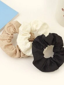 3pcs/set Retro & Simple Solid Color Pleated Hair Scrunchies, Suitable For Daily Use - Multicolor - View 3