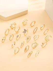 17KM Enkel Metall Geometrisk Fjäril Love Ring Set , Semester Datum Presenter För kvinnor , Daglig Motsvarande - Gult guld - Visa 7