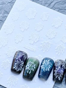 3 件裝煙火美甲貼紙,閃亮黑色、白色、雷射銀色煙火圖案指甲貼花新年裝飾 Diy 美甲設計裝飾