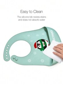 1pc Cartoon Animal Pattern Waterproof & Stain-resistant Silicone Baby Bib - Green - View 5