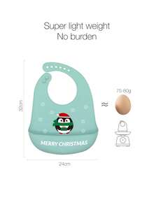 1pc Cartoon Animal Pattern Waterproof & Stain-resistant Silicone Baby Bib - Green - View 3