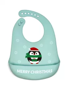 1pc Cartoon Animal Pattern Waterproof & Stain-resistant Silicone Baby Bib - Green - View 1