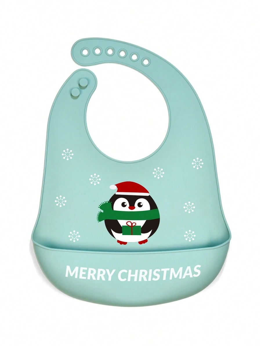 1pc Cartoon Animal Pattern Waterproof & Stain-resistant Silicone Baby Bib - Green - View 1